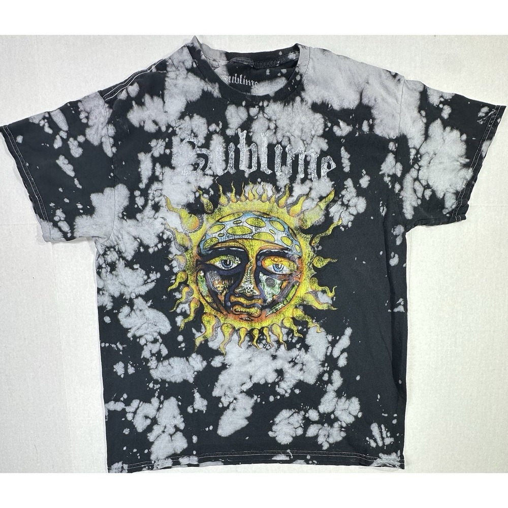 Sublime Sun Logo Tie Dye T-Shirt Band Merch Bleached Graphic Tee Size L